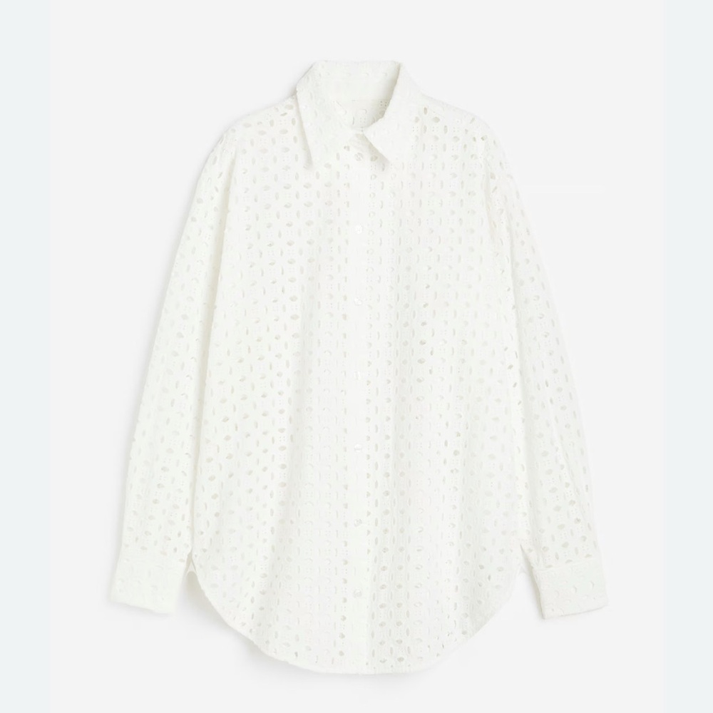 NWOT 100% COTTON SUMMER COVER UP EYELET EMBROIDERED BUTTON DOWN VACATION TOPS